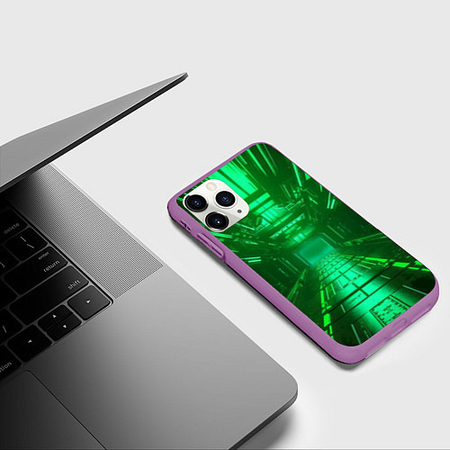 Чехол iPhone 11 Pro матовый Зелёный коридор / 3D-Фиолетовый – фото 3