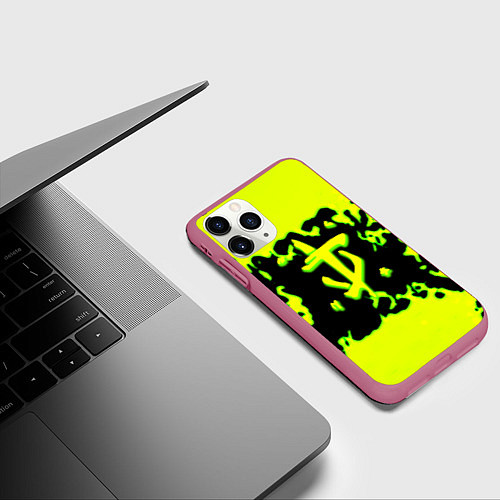 Чехол iPhone 11 Pro матовый Doom кислотное лого краски / 3D-Малиновый – фото 3