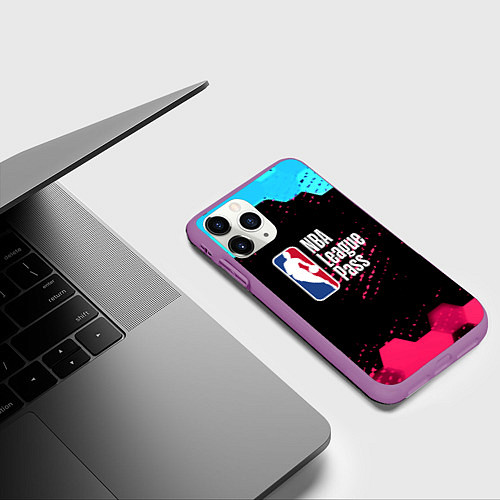 Чехол iPhone 11 Pro матовый NBA баскетбол соты неон / 3D-Фиолетовый – фото 3