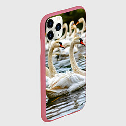 Чехол iPhone 11 Pro матовый Белые лебеди на пруду, цвет: 3D-малиновый — фото 2