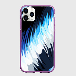 Чехол iPhone 11 Pro матовый Бело-синие острые полосы, цвет: 3D-фиолетовый
