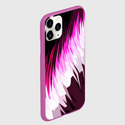 Чехол iPhone 11 Pro матовый Бело-розовые острые полосы на чёрном фоне, цвет: 3D-фиолетовый — фото 2