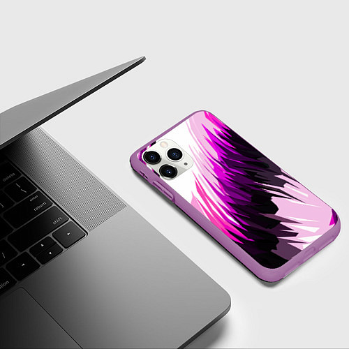 Чехол iPhone 11 Pro матовый Чёрно-розовые острые полосы на белом фоне / 3D-Фиолетовый – фото 3
