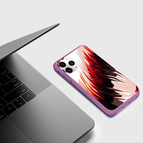 Чехол iPhone 11 Pro матовый Чёрно-красные острые полосы на белом фоне / 3D-Фиолетовый – фото 3