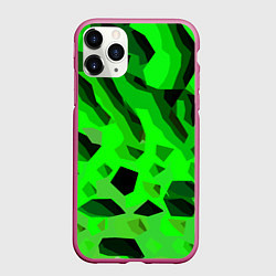 Чехол iPhone 11 Pro матовый Чёрно-зелёная пористая абстракция, цвет: 3D-малиновый