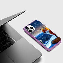 Чехол iPhone 11 Pro матовый Лисичка в зимнем лесу, цвет: 3D-фиолетовый — фото 2