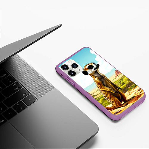 Чехол iPhone 11 Pro матовый Сурикат в саванне / 3D-Фиолетовый – фото 3