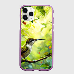 Чехол iPhone 11 Pro матовый Колибри в цветах, цвет: 3D-фиолетовый