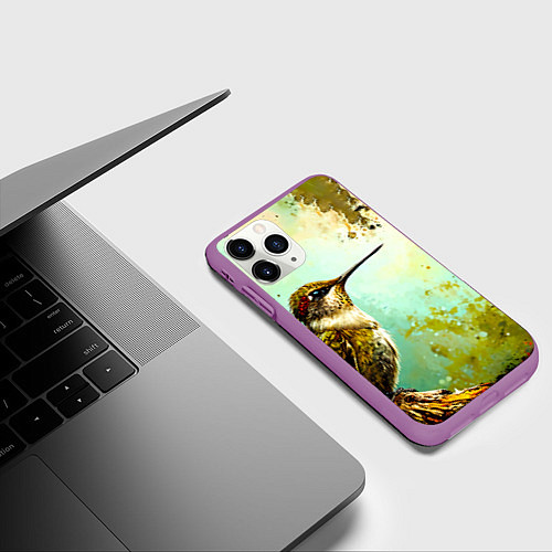 Чехол iPhone 11 Pro матовый Колибри птичка / 3D-Фиолетовый – фото 3