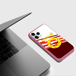 Чехол iPhone 11 Pro матовый Portal geometry game, цвет: 3D-малиновый — фото 2