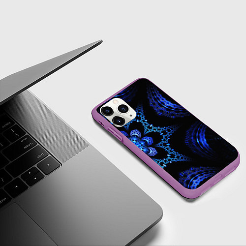 Чехол iPhone 11 Pro матовый Синий фрактал текстура / 3D-Фиолетовый – фото 3