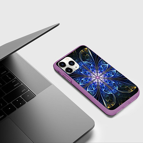 Чехол iPhone 11 Pro матовый Фрактальный стиль узор / 3D-Фиолетовый – фото 3