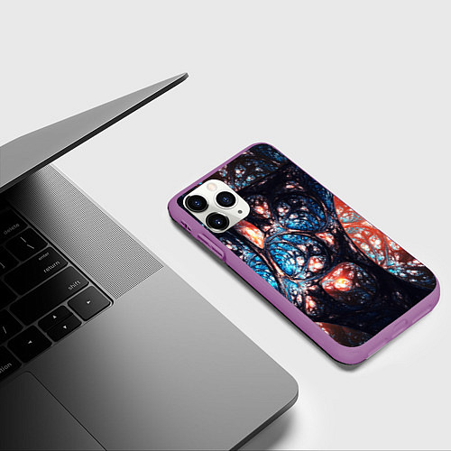Чехол iPhone 11 Pro матовый Абстрактные фракталы узор / 3D-Фиолетовый – фото 3