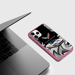 Чехол iPhone 11 Pro матовый Chevrolet Corvette - motorsport racing team, цвет: 3D-малиновый — фото 2