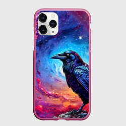 Чехол iPhone 11 Pro матовый Черный ворон на фоне космоса, цвет: 3D-малиновый