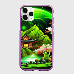 Чехол iPhone 11 Pro матовый Природа Японии в зеленых цветах, цвет: 3D-фиолетовый