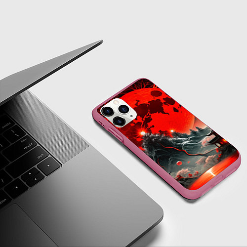 Чехол iPhone 11 Pro матовый Японская черная гора / 3D-Малиновый – фото 3