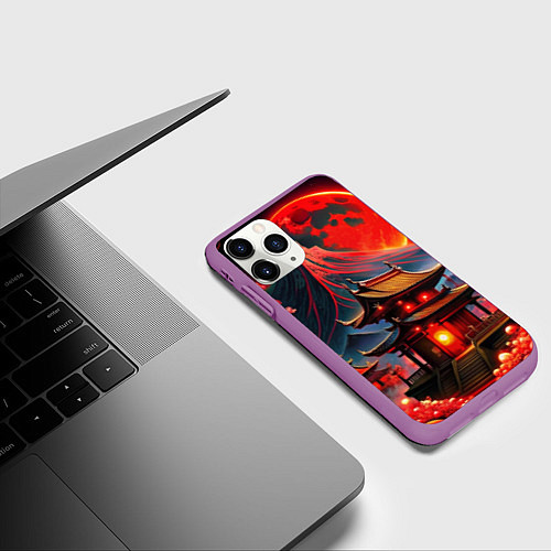 Чехол iPhone 11 Pro матовый Japan red nature / 3D-Фиолетовый – фото 3