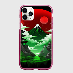 Чехол iPhone 11 Pro матовый Япония красно-зеленая природа, цвет: 3D-малиновый