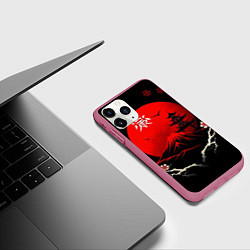 Чехол iPhone 11 Pro матовый Japan red black nature, цвет: 3D-малиновый — фото 2