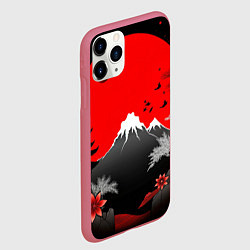 Чехол iPhone 11 Pro матовый Японская гора и красная луна, цвет: 3D-малиновый — фото 2