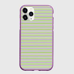 Чехол iPhone 11 Pro матовый Зелёный с фиолетовой полосой, цвет: 3D-фиолетовый