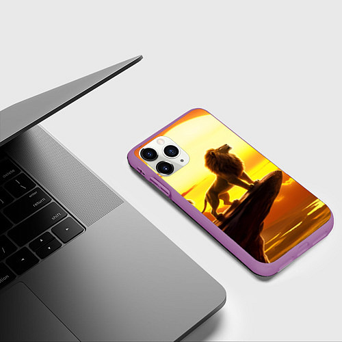 Чехол iPhone 11 Pro матовый Лев на закате на горе / 3D-Фиолетовый – фото 3