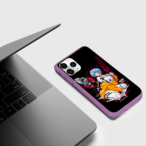 Чехол iPhone 11 Pro матовый Рей Аянами и копье - Евангелион / 3D-Фиолетовый – фото 3