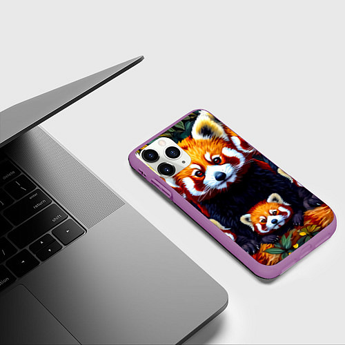 Чехол iPhone 11 Pro матовый Семья красных панд / 3D-Фиолетовый – фото 3