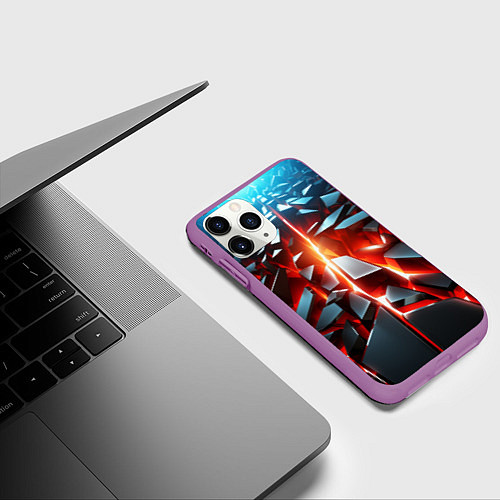 Чехол iPhone 11 Pro матовый Черные слитки над лавой / 3D-Фиолетовый – фото 3