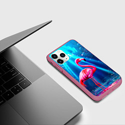 Чехол iPhone 11 Pro матовый Розовый фламинго в джунглях, цвет: 3D-малиновый — фото 2