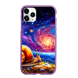 Чехол iPhone 11 Pro матовый Улитка и космос, цвет: 3D-фиолетовый
