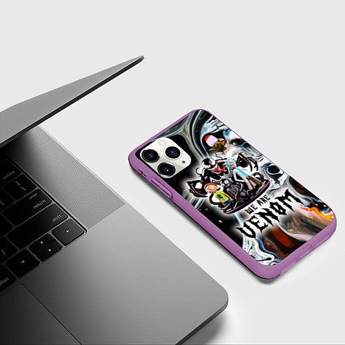 Чехол iPhone 11 Pro матовый Морти и Рик под властью ядовитой слизи - коллаба / 3D-Фиолетовый – фото 3