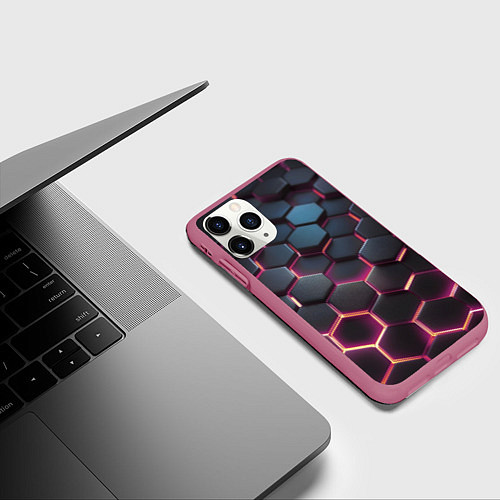Чехол iPhone 11 Pro матовый Киберсоты / 3D-Малиновый – фото 3