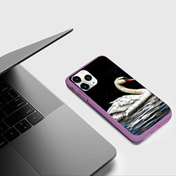 Чехол iPhone 11 Pro матовый Белый лебедь ночью, цвет: 3D-фиолетовый — фото 2