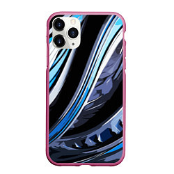 Чехол iPhone 11 Pro матовый Волнистая чёрно-синяя абстракция, цвет: 3D-малиновый