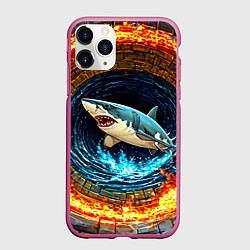 Чехол iPhone 11 Pro матовый Акула в огненом колодце, цвет: 3D-малиновый
