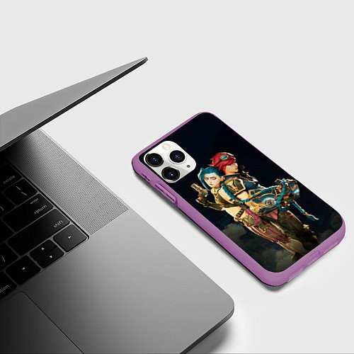 Чехол iPhone 11 Pro матовый Заклятые сестры Вай и Джинкс из Аркейн / 3D-Фиолетовый – фото 3