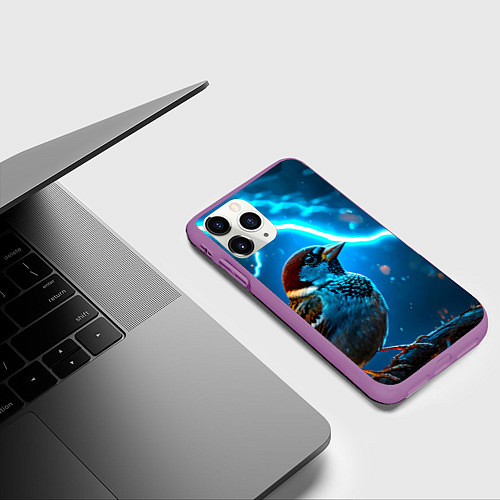 Чехол iPhone 11 Pro матовый Воробей в грозу / 3D-Фиолетовый – фото 3