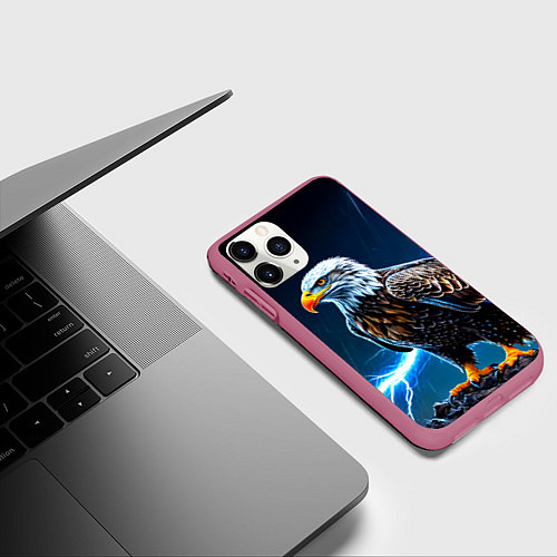 Чехол iPhone 11 Pro матовый Орел и молния / 3D-Малиновый – фото 3