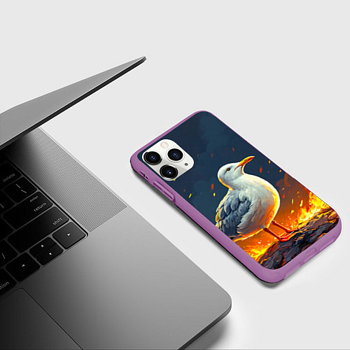Чехол iPhone 11 Pro матовый Чайка в огне / 3D-Фиолетовый – фото 3
