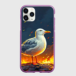 Чехол iPhone 11 Pro матовый Чайка в огне, цвет: 3D-фиолетовый