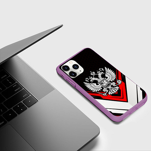 Чехол iPhone 11 Pro матовый Герб России - униформа / 3D-Фиолетовый – фото 3