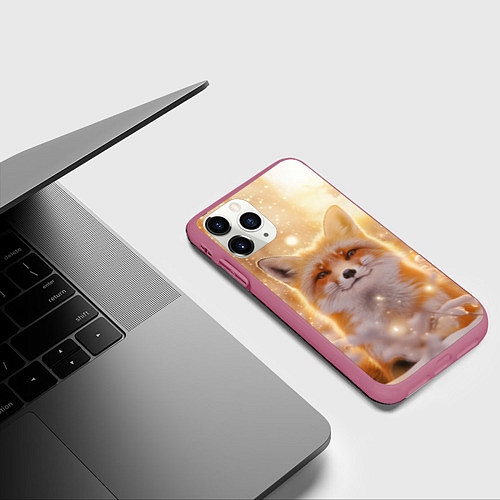 Чехол iPhone 11 Pro матовый Лисица и блестящий снег / 3D-Малиновый – фото 3