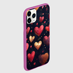 Чехол iPhone 11 Pro матовый Красные и золотые сердечки, цвет: 3D-фиолетовый — фото 2