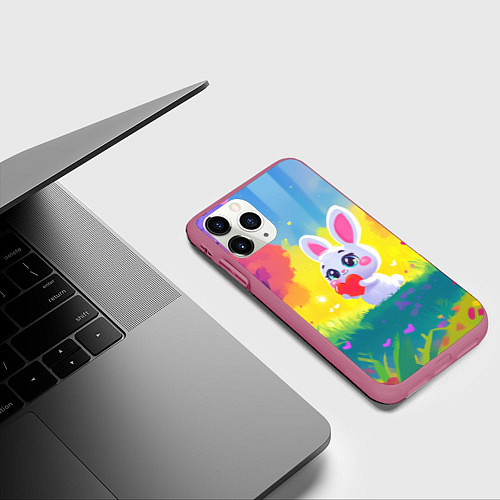 Чехол iPhone 11 Pro матовый Зайчик с сердечком / 3D-Малиновый – фото 3
