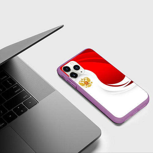 Чехол iPhone 11 Pro матовый Россия - красный и белый / 3D-Фиолетовый – фото 3