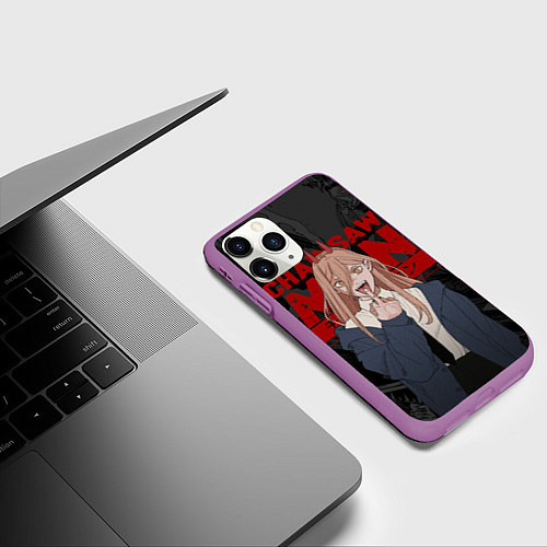 Чехол iPhone 11 Pro матовый Chainsaw man - Power fuck / 3D-Фиолетовый – фото 3