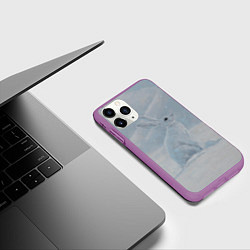 Чехол iPhone 11 Pro матовый Заяц среди снега, цвет: 3D-фиолетовый — фото 2