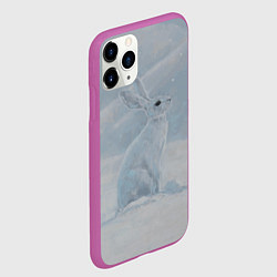 Чехол iPhone 11 Pro матовый Заяц среди снега, цвет: 3D-фиолетовый — фото 2